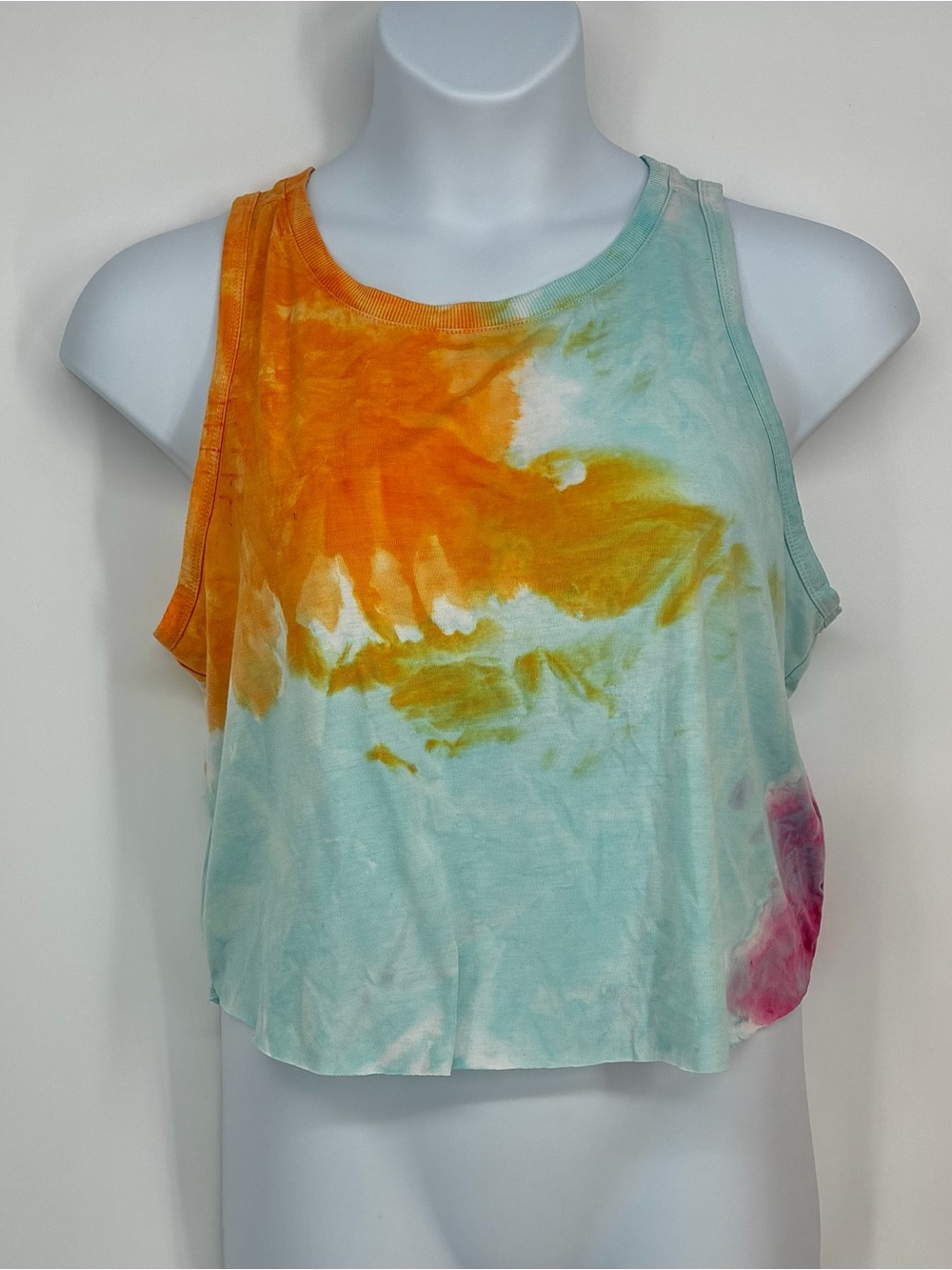 SO Lounge Life Tie Dye Cropped Tank Top Orange Blue XL